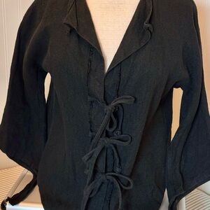 Cool Artsy Black Blazer/ top with Tie Front